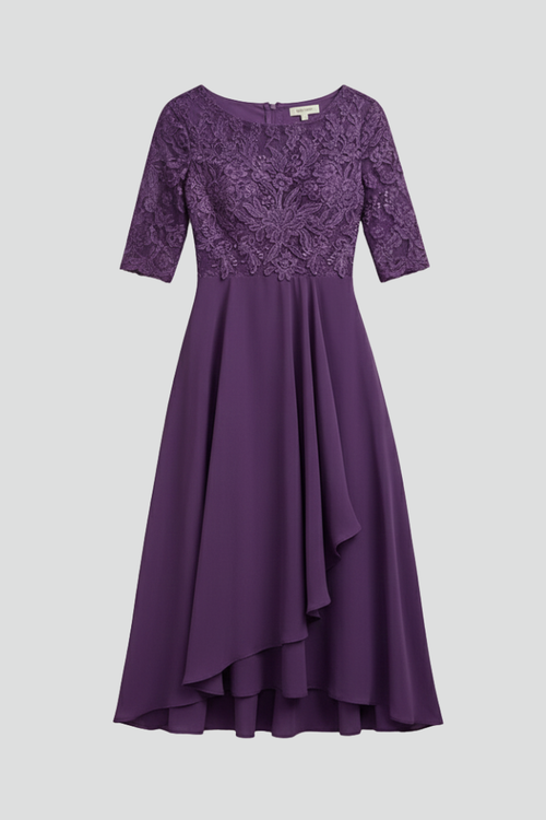 Elena | Elegant Round Neck Short Sleeve Dress