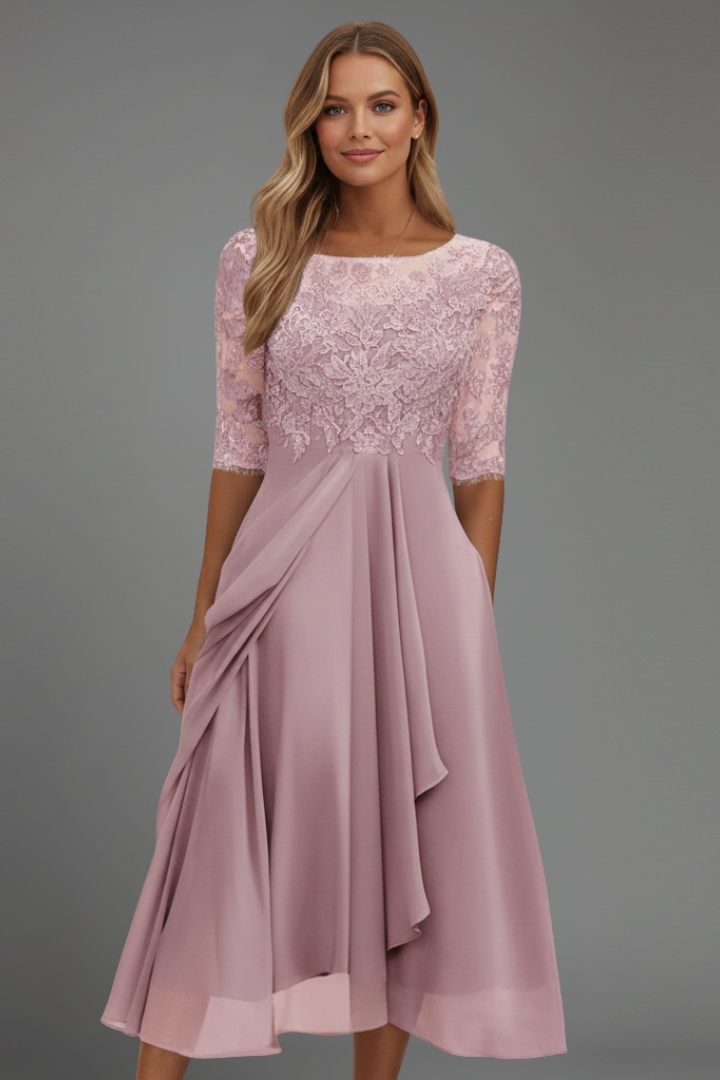 Elena | Elegant Round Neck Short Sleeve Dress