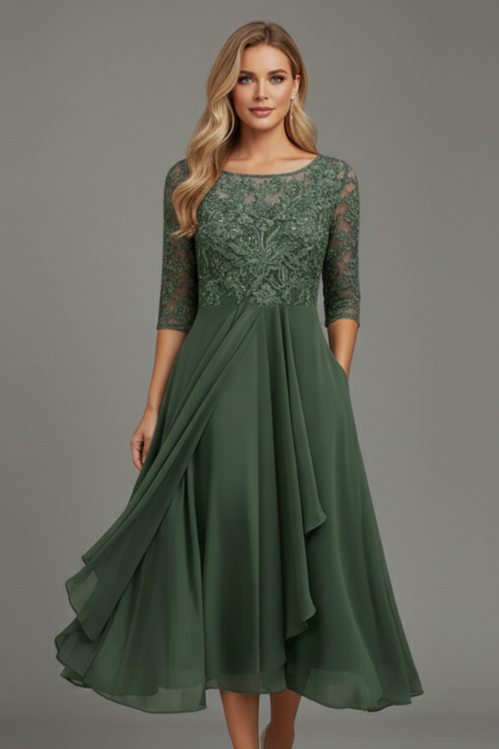 Elena | Elegant Round Neck Short Sleeve Dress