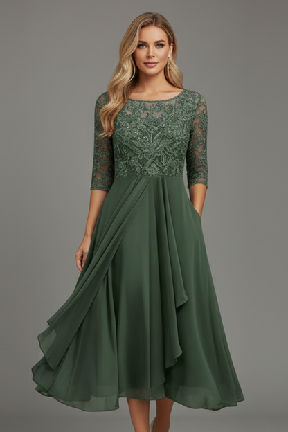 Elena | Elegant Round Neck Short Sleeve Dress