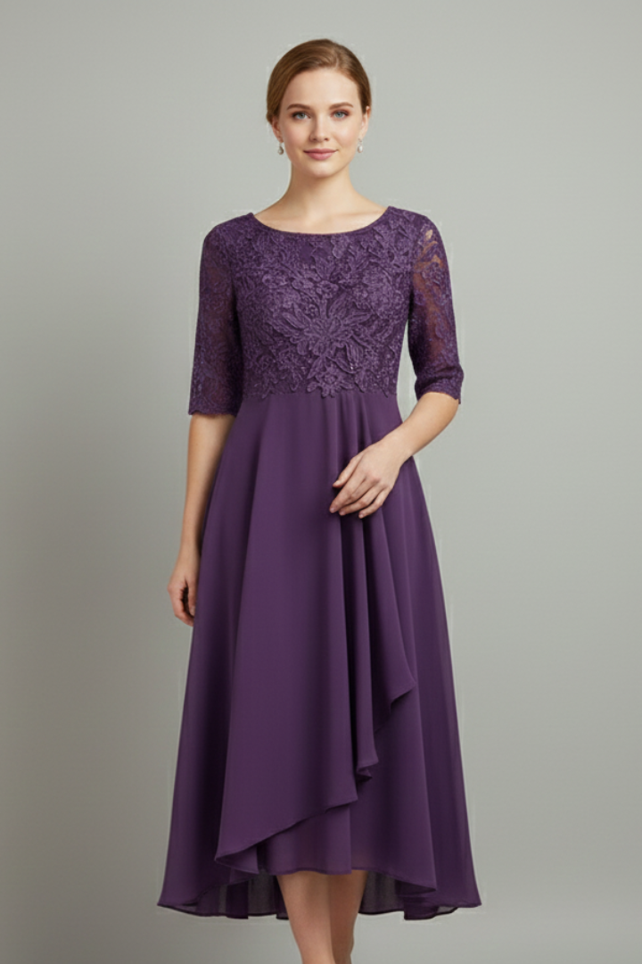 Elena | Elegant Round Neck Short Sleeve Dress