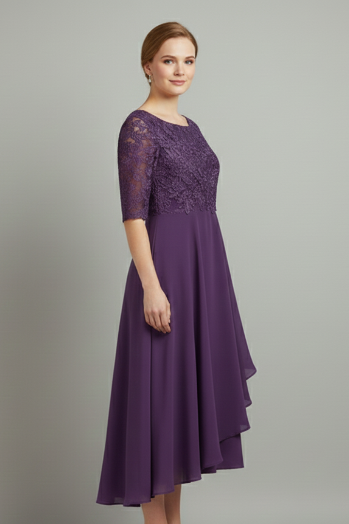 Elena | Elegant Round Neck Short Sleeve Dress