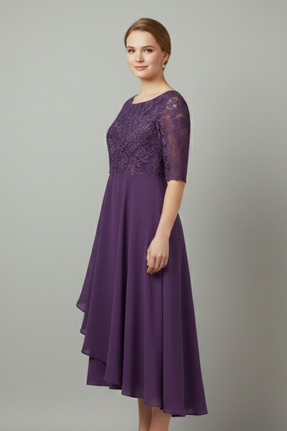 Elena | Elegant Round Neck Short Sleeve Dress