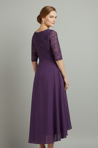 Elena | Elegant Round Neck Short Sleeve Dress