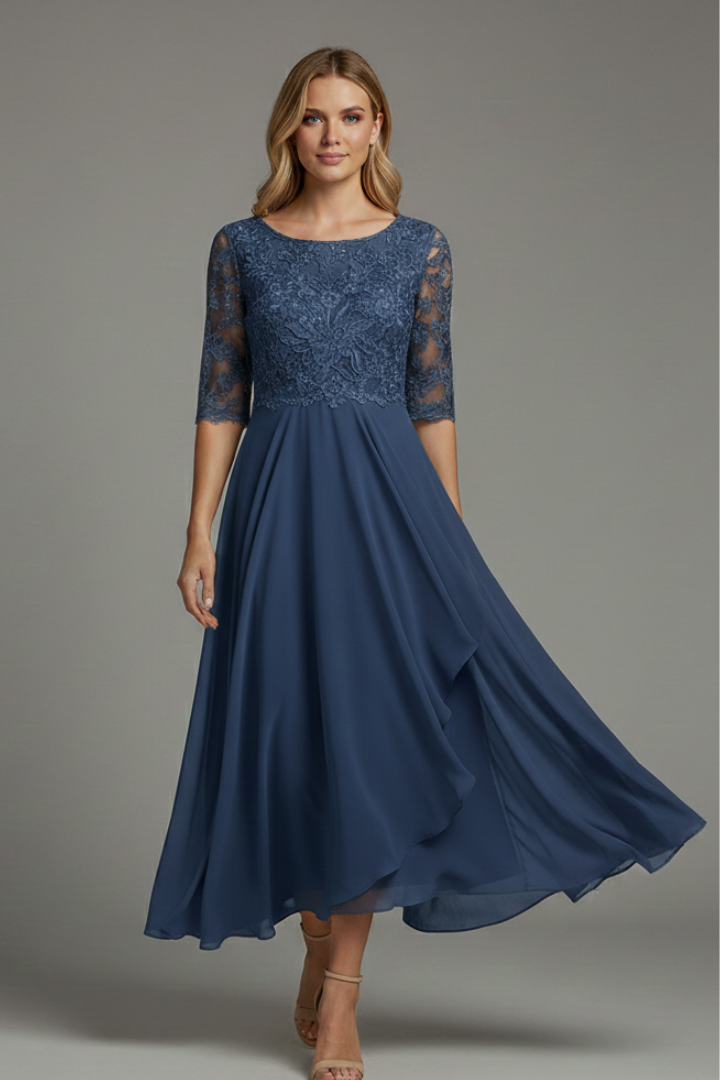 Elena | Elegant Round Neck Short Sleeve Dress