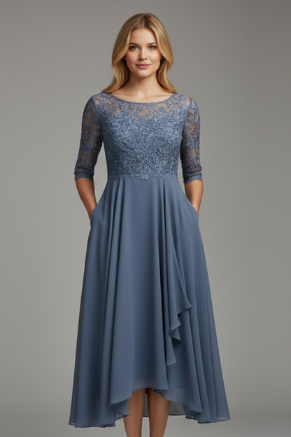 Elena | Elegant Round Neck Short Sleeve Dress