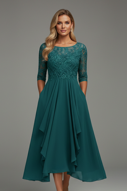 Elena | Elegant Round Neck Short Sleeve Dress
