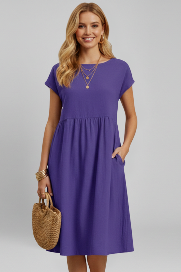 Lila | Elegant Round Neck Dress with Pockets