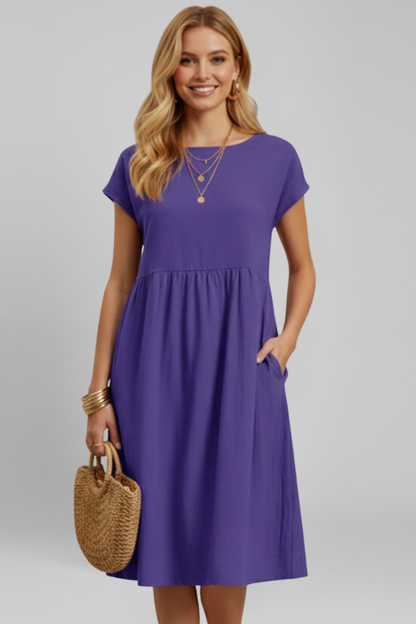 Lila | Elegant Round Neck Dress with Pockets