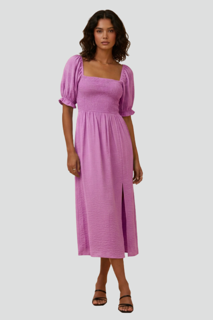 Elena | Smocked Bodice Dress with Side Slit