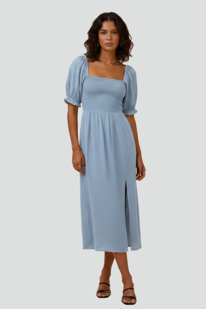 Elena | Smocked Bodice Dress with Side Slit