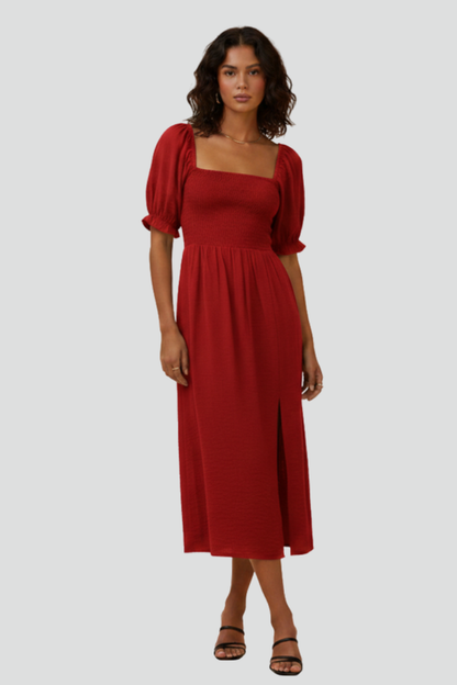 Elena | Smocked Bodice Dress with Side Slit