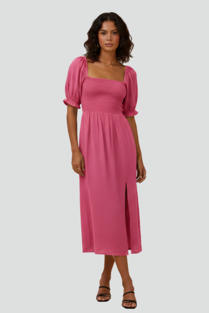 Elena | Smocked Bodice Dress with Side Slit