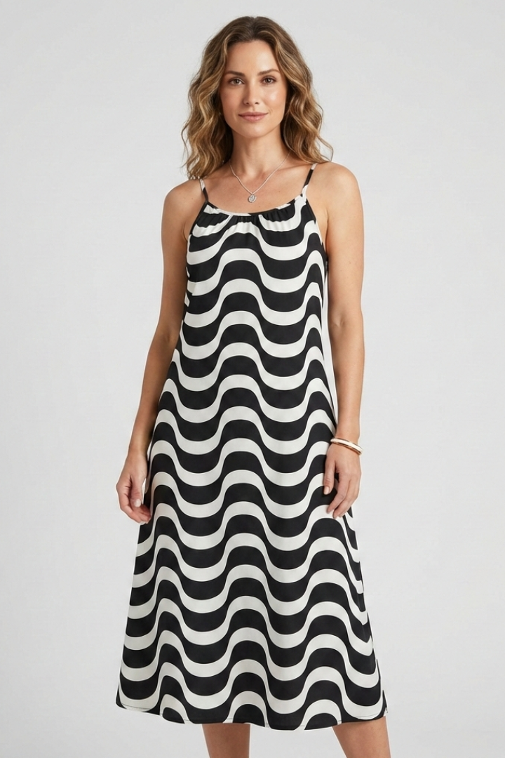 Lila | Wave Pattern Spaghetti Strap Dress