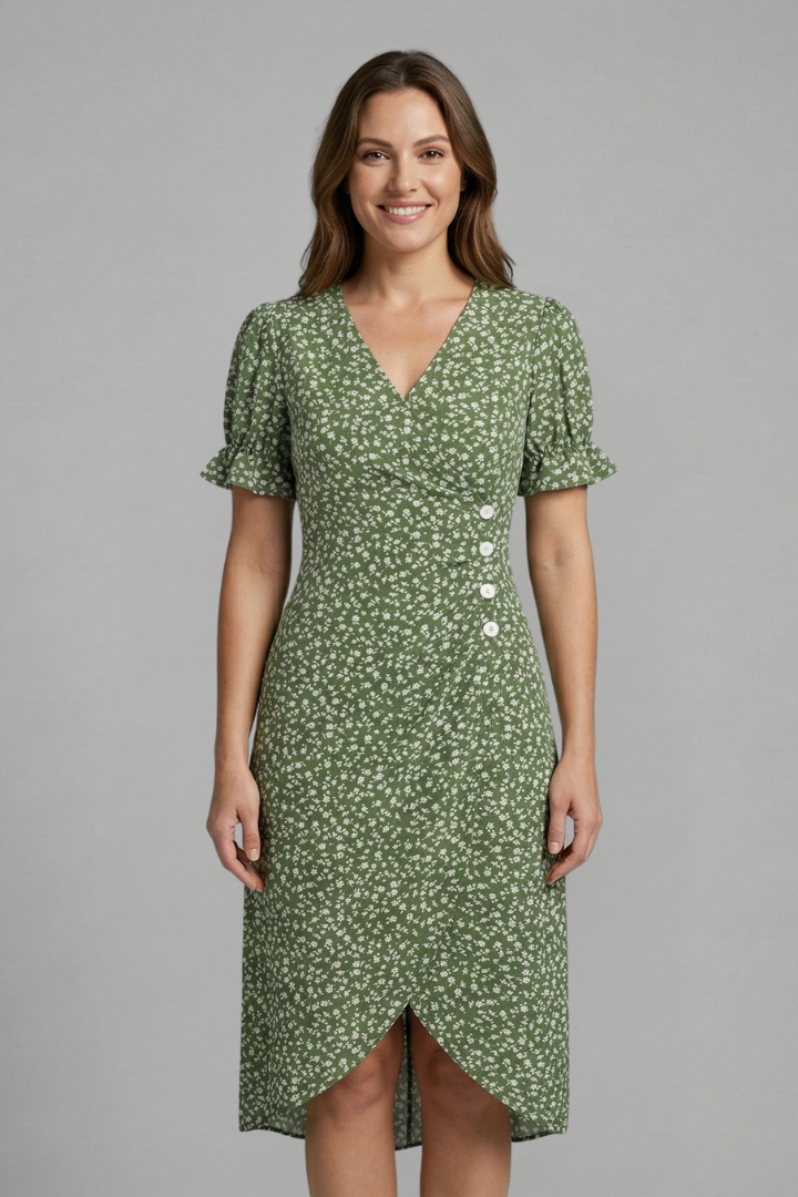 Lila | V-Neck Button Front Dress