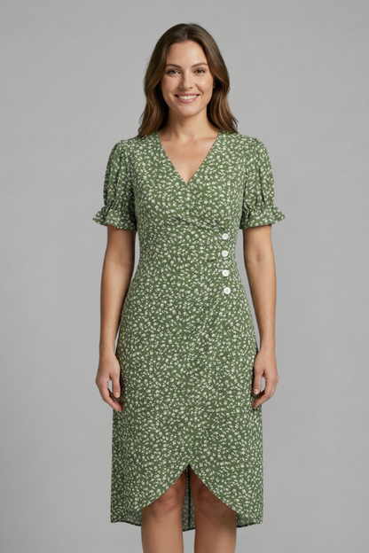 Lila | V-Neck Button Front Dress