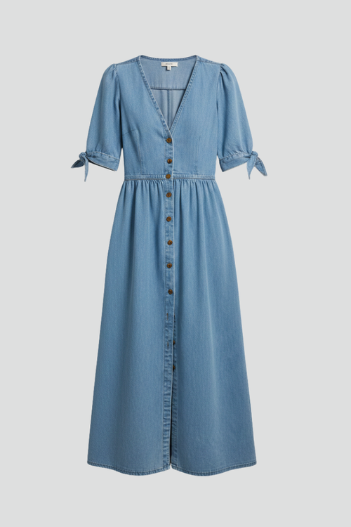 Elena | V-Neckline Dress with Button Placket