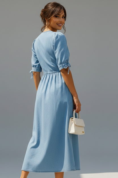 Elena | V-Neckline Dress with Button Placket