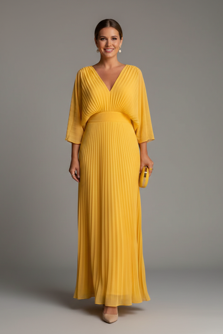 Vivienne | V-Neck Pleated Maxi Dress