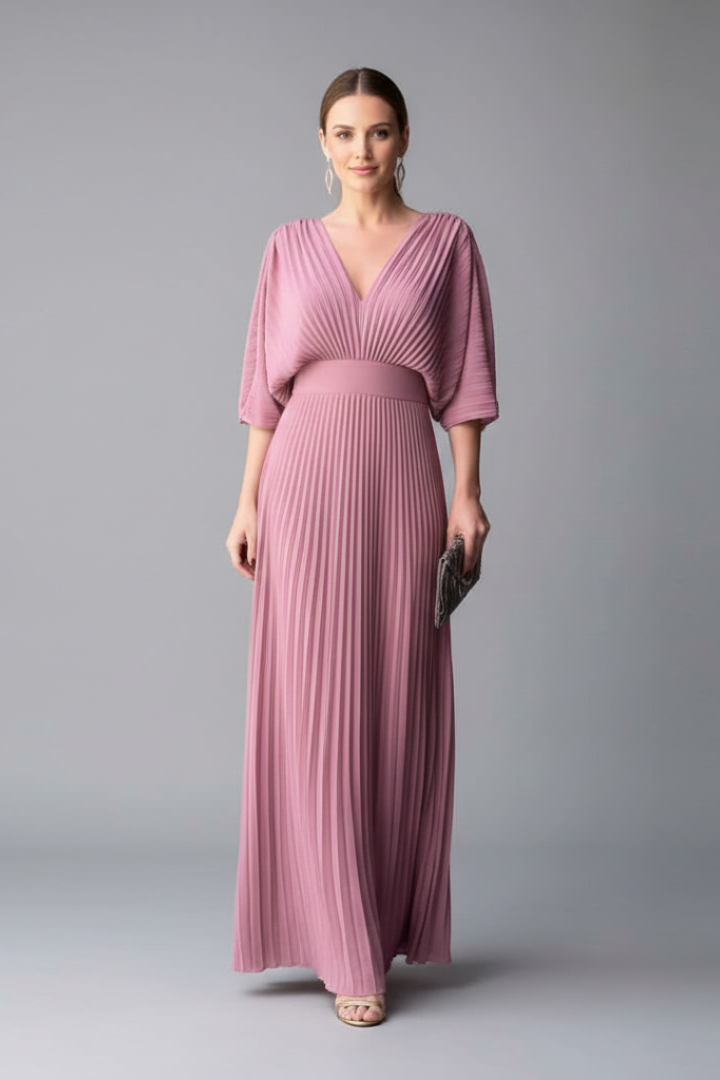 Vivienne | V-Neck Pleated Maxi Dress