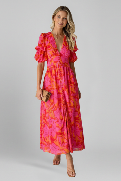 Lila | V Neck Puff Sleeve Dress