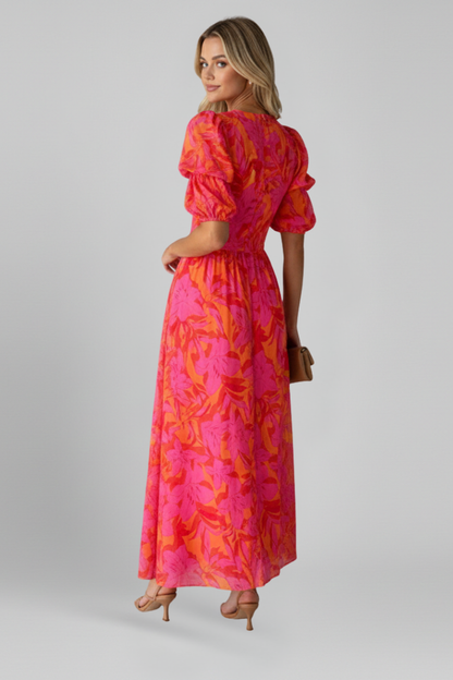 Lila | V Neck Puff Sleeve Dress