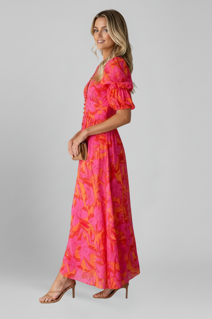 Lila | V Neck Puff Sleeve Dress