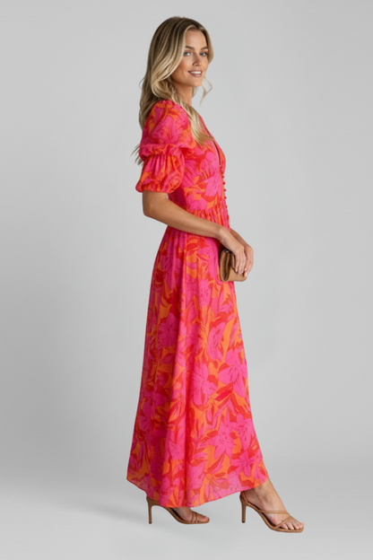 Lila | V Neck Puff Sleeve Dress