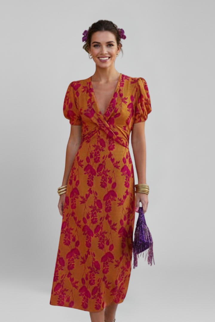 Lila | V Neck Puff Sleeve Dress
