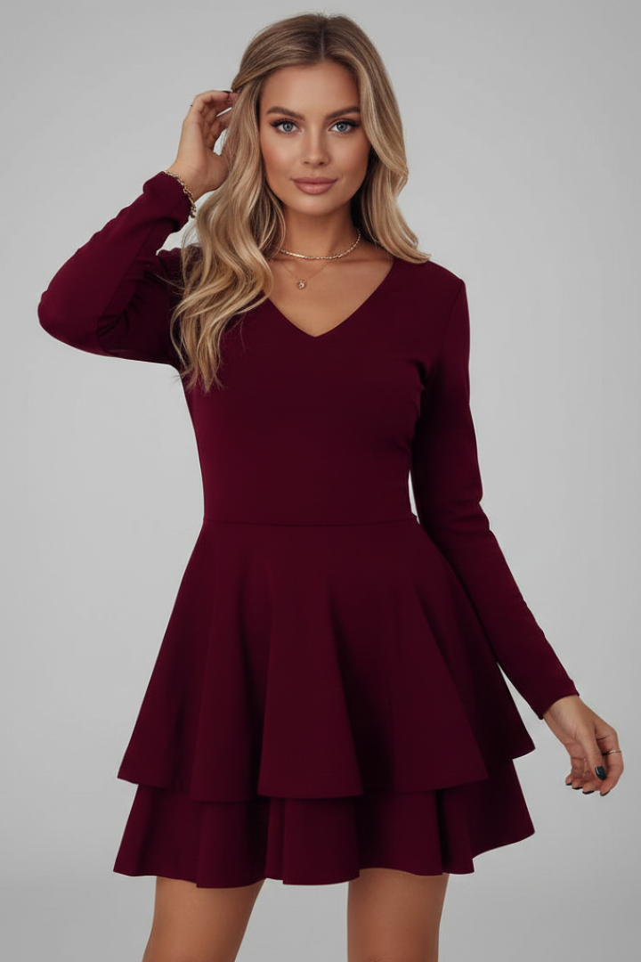 Lila | V Neck Tiered Skirt Dress