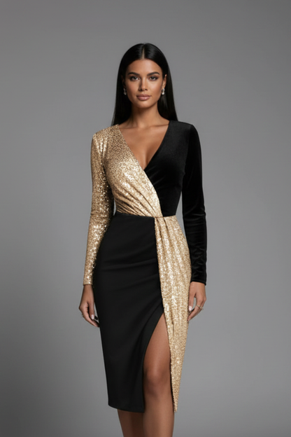 Lila | V Neckline Long Sleeve Dress