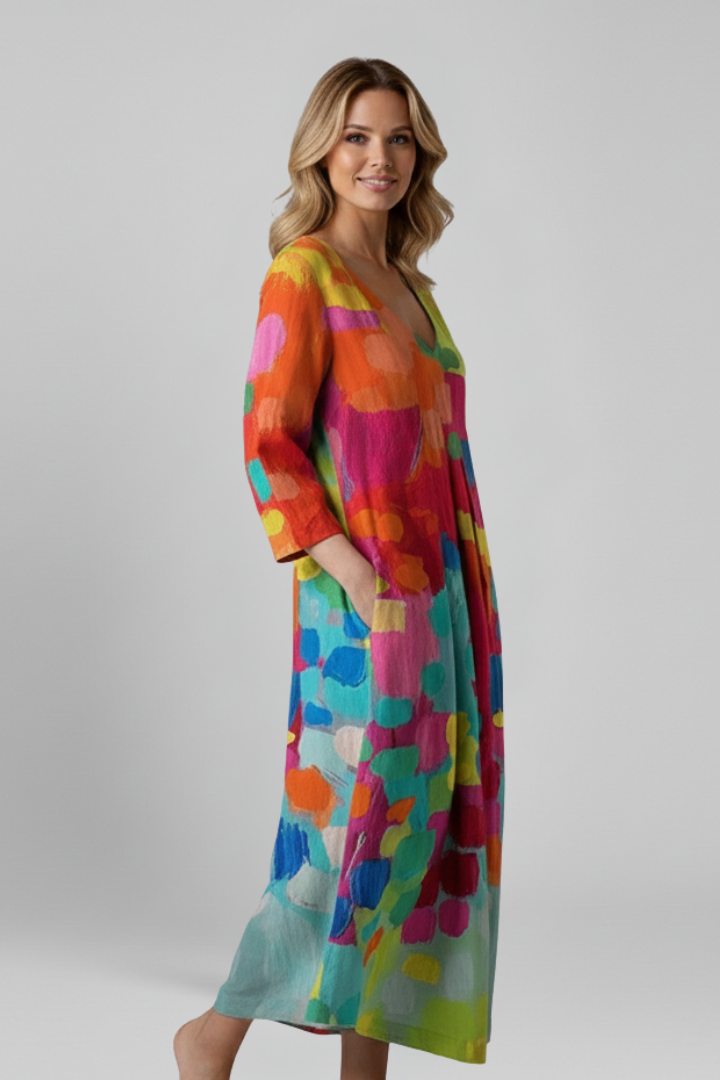 Elena | V Neck Printed Dress