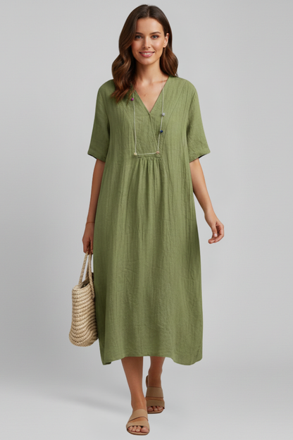 Isla | V Neckline Short Sleeve Dress