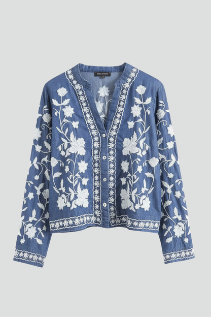 Lila | Embroidered Floral Blouse with Long Sleeves