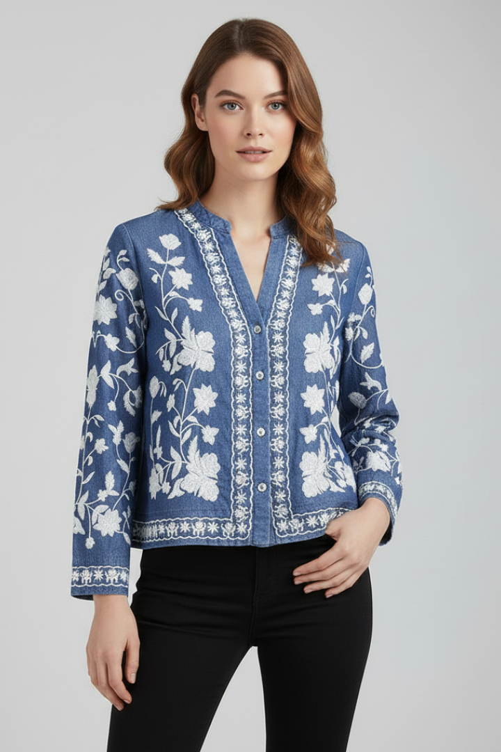 Lila | Embroidered Floral Blouse with Long Sleeves
