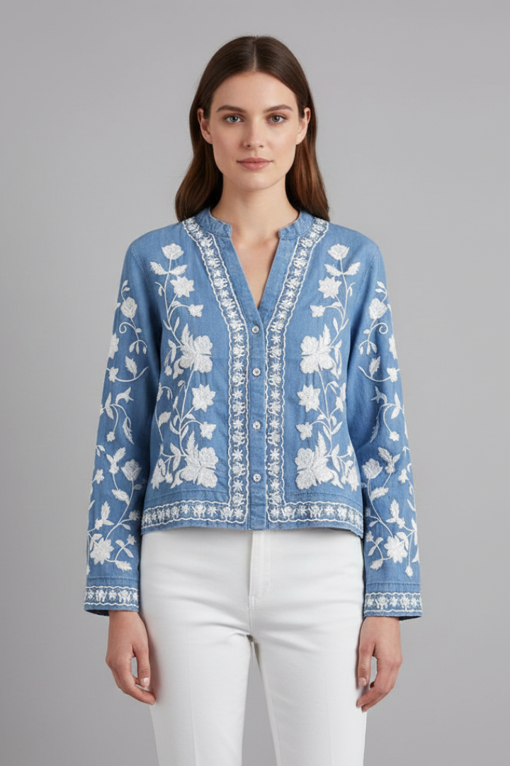 Lila | Embroidered Floral Blouse with Long Sleeves