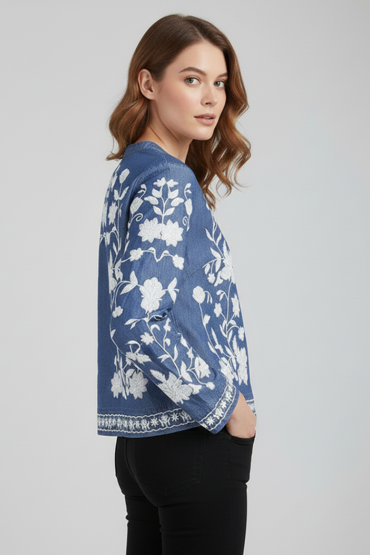 Lila | Embroidered Floral Blouse with Long Sleeves