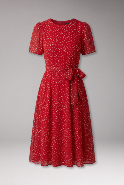 Lila | Floral Dress with Round Neckline and Tie Waist