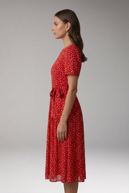 Lila | Floral Dress with Round Neckline and Tie Waist