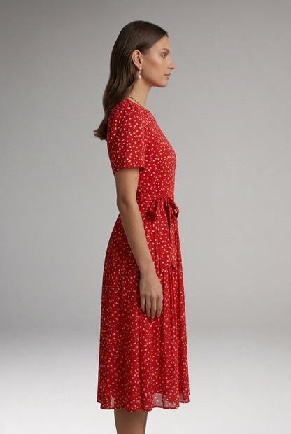 Lila | Floral Dress with Round Neckline and Tie Waist