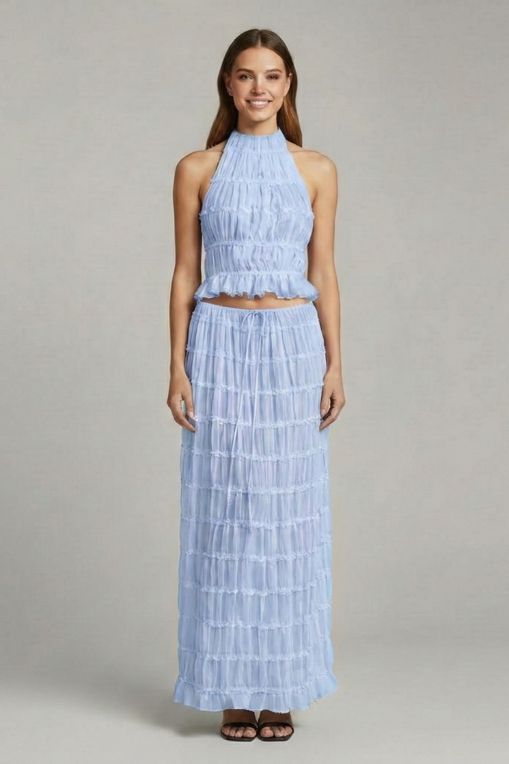 Lila | Halter Top and Tiered Maxi Skirt Set