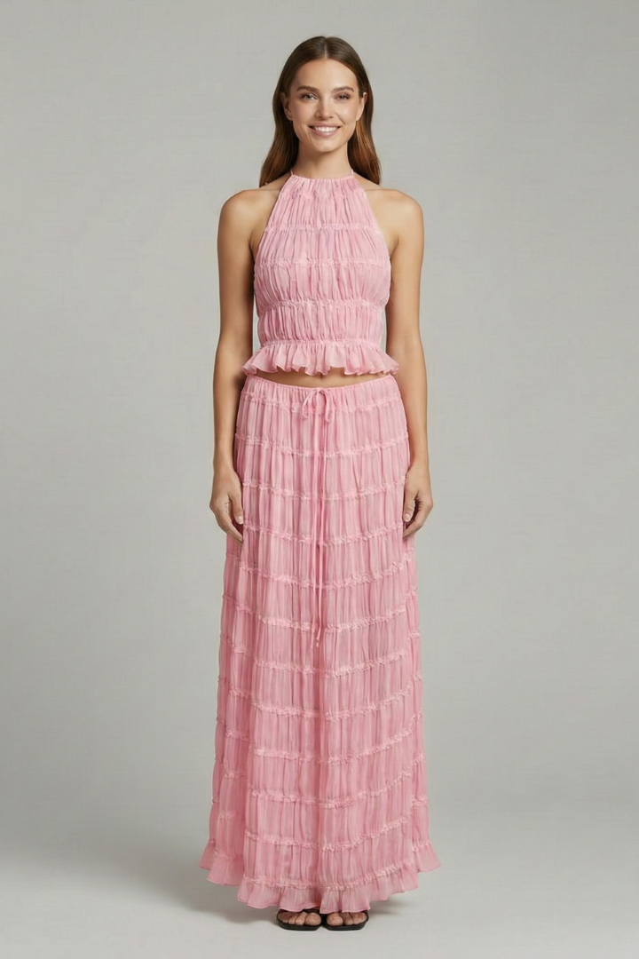 Lila | Halter Top and Tiered Maxi Skirt Set