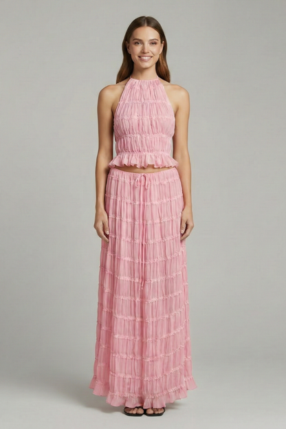 Lila | Halter Top and Tiered Maxi Skirt Set