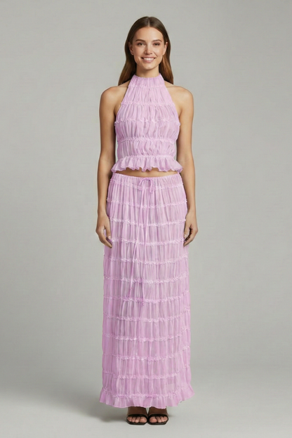 Lila | Halter Top and Tiered Maxi Skirt Set