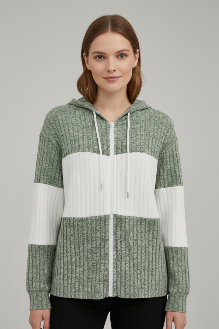 Lena | Chic Hooded Jacket with Ribbed Panels