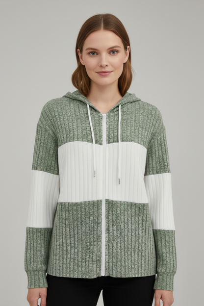 Lena | Chic Hooded Jacket with Ribbed Panels
