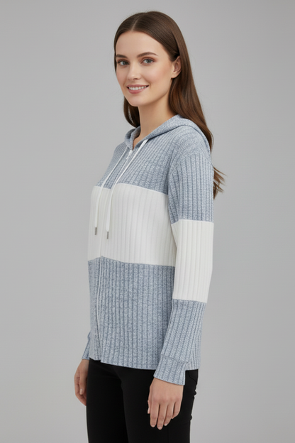 Lena | Chic Hooded Jacket with Ribbed Panels