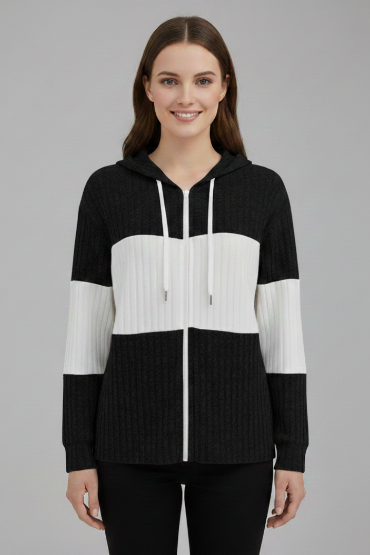 Lena | Chic Hooded Jacket with Ribbed Panels