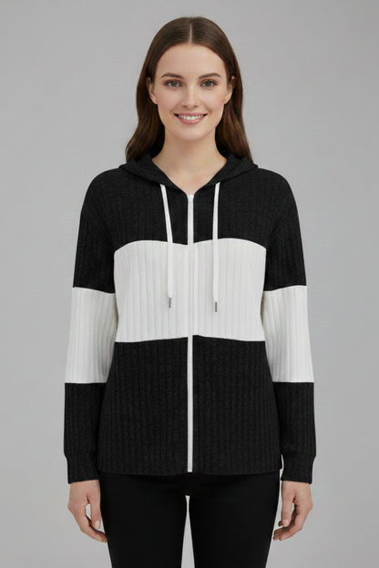 Lena | Chic Hooded Jacket with Ribbed Panels