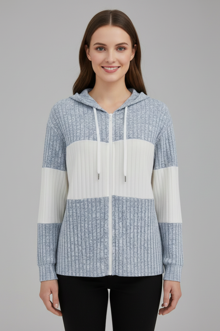 Lena | Chic Hooded Jacket with Ribbed Panels